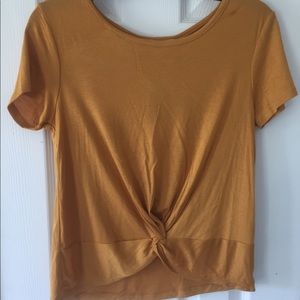 Twist Front Mustard Yellow Ribbed T-Shirt